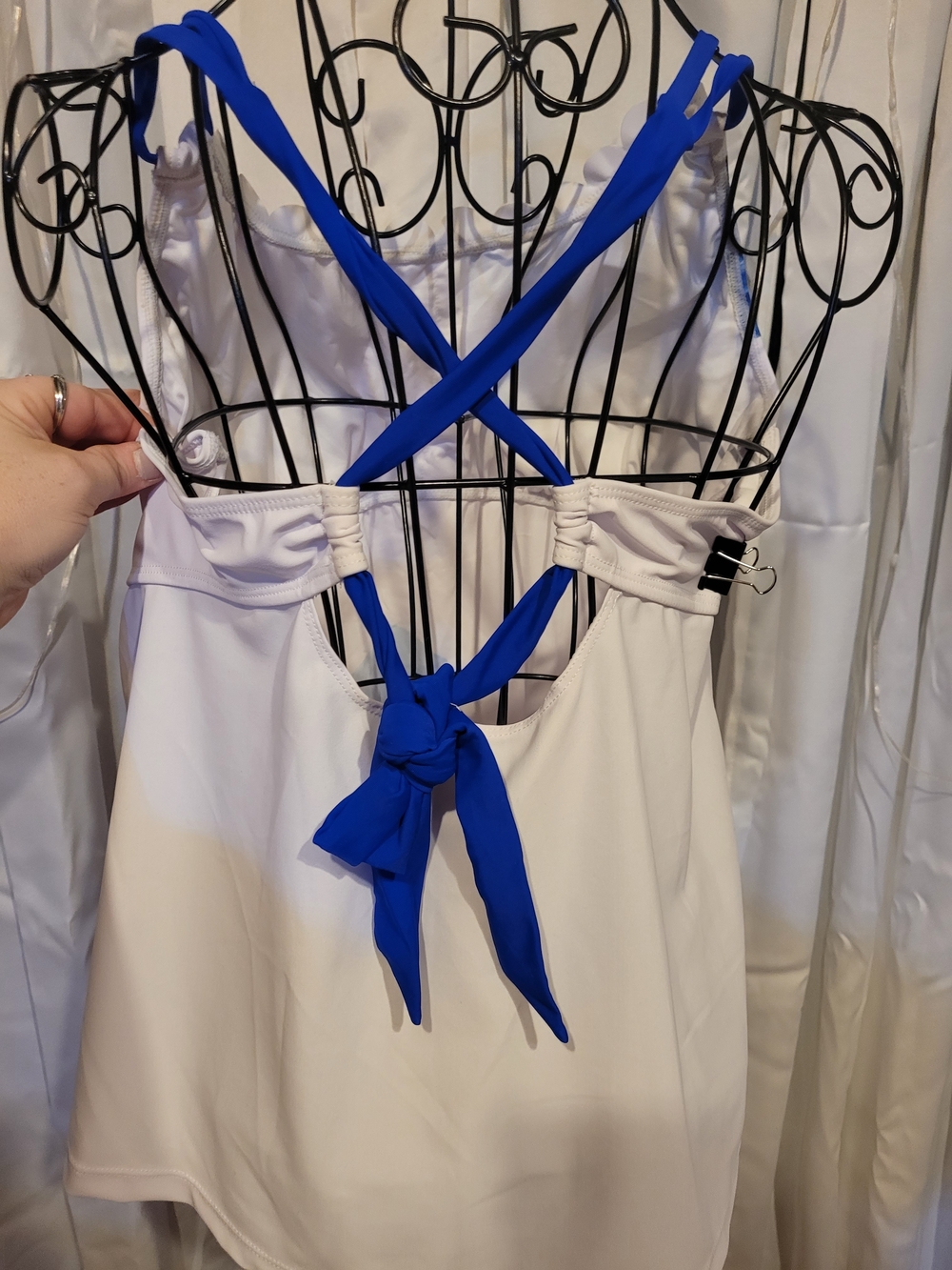 Amazon White Tankini Top with Blue Floral Print - Picture 3 of 4